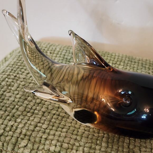 Vintage Murano Style Art Glass Whale Figurine Smoky Amber Clear 6" MCM Decor - Picture 8 of 8